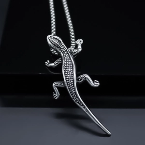 Vintage Silver Color Alloy Lizard Pendant Necklace For Men Women Creative Hip Hop Gecko Animal Box Chain Fashion Jewelry Gift