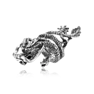 Retro dragon wrap ring in silver with detailed scales and punk style aesthetic