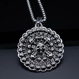 Collier Pendentif Crâne Rond Vintage Punk Alliage Électroplaqué Gothique Chaîne de Boîte Bijoux pour Hommes Femmes Collier