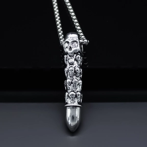Punk Gothic Skull Bullet Spike Pendant Necklace For Men Unisex Alloy Electroplated Box Chain Hip Hop Jewelry Gift