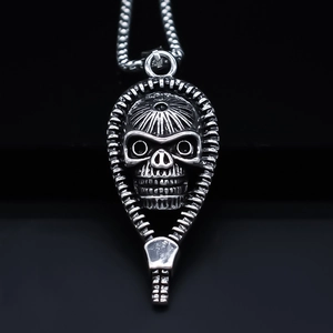 Vintage Alloy Skull Pendant Necklace Retro Punk Gothic Zipper Design Box Chain Necklace Hip Hop Jewelry For Men Women Gift