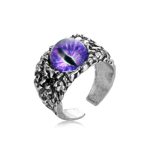 Gothic street style adjustable alloy ring featuring a purple eagle eye stone design