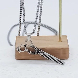 Creative stainless steel scissors pendant necklace with a sleek silver box chain for men