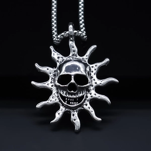 Vintage Gothic Punk Skull Pendant Necklace For Men Alloy Silver Color Box Chain Retro Hip Hop Nightclub Jewelry Accessory