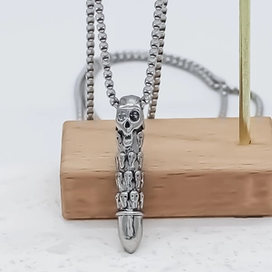 Skull cone pendant necklace with silver box chain for punk rock and hip hop street style