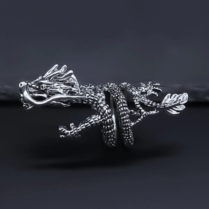 Vintage Men's Alloy Dragon Ring Punk Gothic Chinese Zodiac Animal Scale Wrap Ring Retro Silver Individual Jewelry For Men