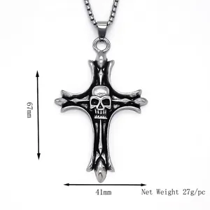 Collana a croce stile punk gotico in acciaio inossidabile con ciondolo a teschio