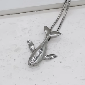 Ins style silver dolphin whale pendant necklace with a sleek box chain for couples