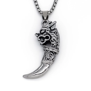 Vintage punk necklace featuring a silver dragon totem pendant with a sharp claw design