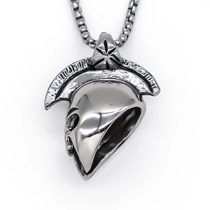 Retro Corinthian spartan helmet pendant with vintage silver finish on steel box chain