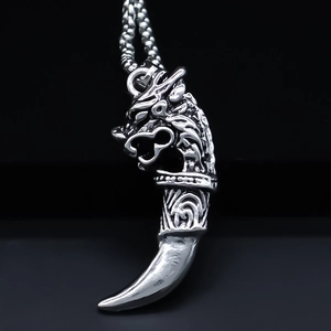 Vintage Dragon Head Fang Pendant Necklace For Men Chinese Mythical Beast Totem Alloy Electroplated Punk Streetwear Jewelry