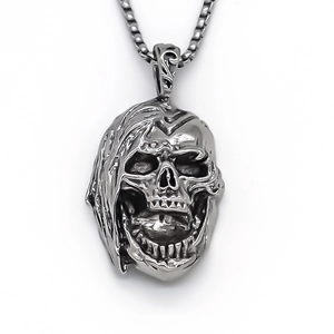 Collier avec pendentif crâne en métal punk gothique pour homme avec chaîne à maille vénitienne