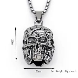 Collier pendentif tête de mort style punk pour homme en acier avec hauteur 29mm