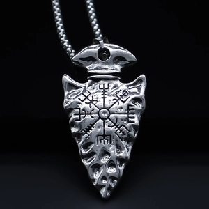 Viking Arrowhead Pendant Necklace Vintage Vegvisir Compass Alloy Box Chain Retro Nordic Jewelry Men Women Silver Color