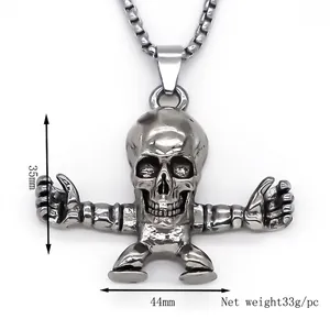 Pendentif crâne squelette de style punk avec chaîne box pour hommes et femmes 35x44mm