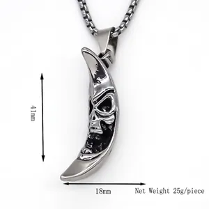 Gothic moon and skull pendant necklace in alloy with dimensions 41mm by 18mm