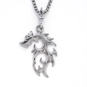 Retro silver dragon totem necklace with box chain for men and women gothic style jewelry