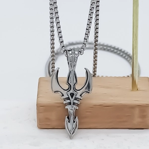 Collier pendentif épée trident en argent vintage avec chaîne boîte noire pour hommes