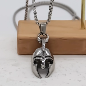 Silver spartan helmet pendant necklace for men with durable box chain accessory