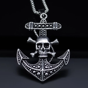 Vintage Alloy Anchor Skull Pendant Necklace For Men Women Punk Gothic Silver Color Box Chain Streetwear Fashion Jewelry