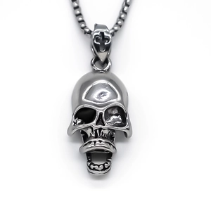 Retro alloy skull pendant necklace with cross detail and box chain for men and women