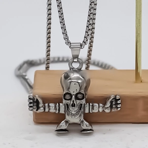 Collier avec pendentif squelette de style punk et chaîne vénitienne en argent pour hommes et femmes