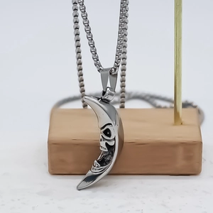Hip hop moon pendant necklace with devil skull mask design on silver box chain