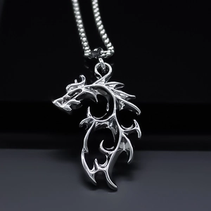 Vintage Chinese Style Dragon Pendant Necklace Alloy Hollow Totem Gothic Jewelry Unisex Retro Silver Color Box Chain Necklaces
