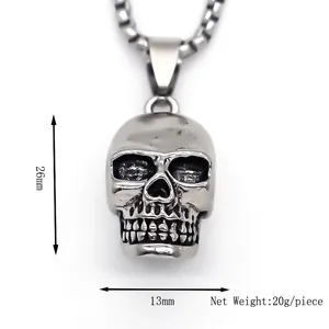 Collier avec pendentif crâne punk foncé pour hommes et femmes avec breloque de 26mm