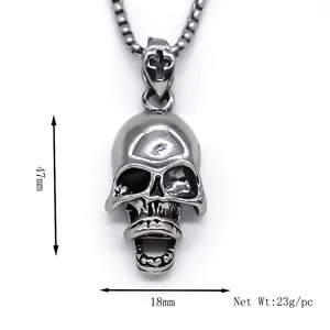 Retro silver skull pendant necklace with 47mm height and 23g weight for men and women