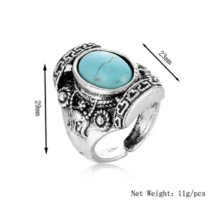 Bague aigle vintage ajustable avec incrustation de turquoise et finition argent antique