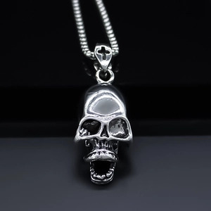 Gothic Punk Skull Pendant Necklace Alloy Box Chain Retro Hip Hop Halloween Jewelry For Men Women Silver Tone Necklace