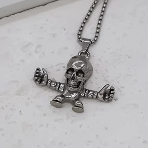 Pendentif squelette en alliage style punk avec chaîne gourmette unisexe
