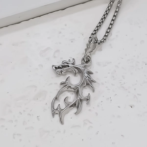 Chinese dragon pendant necklace in silver with box chain for men and women