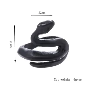 Creative black snake-shaped open ring with matte finish and clear scale textures