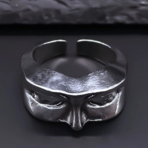 Vintage Retro Mask Opening Ring Adjustable Silver Alloy Gothic Punk Personalized Fashion Jewelry For Men Women Gifts