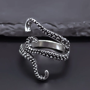 Retro Octopus Tentacle Open Ring For Men Women Vintage Punk Hip Hop Style Alloy Adjustable Silver Color Gothic Jewelry Gift