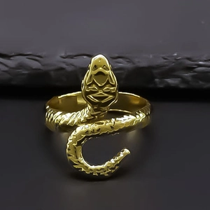 Retro Exaggerated Gold Snake Shaped Ring For Men Women Personalized Punk Gothic Street Style Animal Pattern Alloy Open Ring
