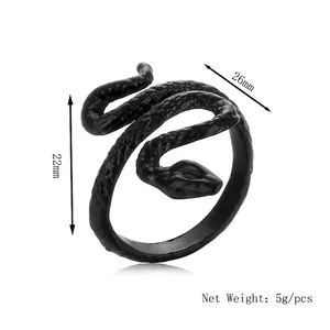 Retro black snake ring for men with scales, 22mm x 26mm alloy jewelry piece