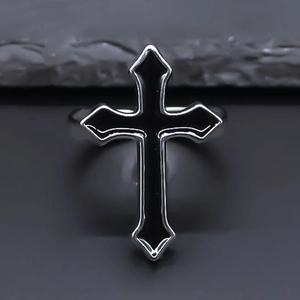 Punk Gothic Alloy Cross Open Ring For Men Women Silver Black Oil Drip Adjustable Hip Hop Vintage Religious Finger Ring