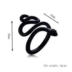 Punk black snake open ring with matte finish, dimensions 20mm x 24mm, weight 3g