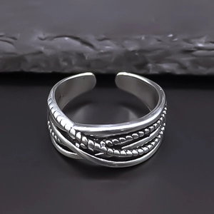 Retro Alloy Woven Pattern Adjustable Open Ring For Men Women Punk Hip Hop Style Silver Color Electroplated Finger Jewelry