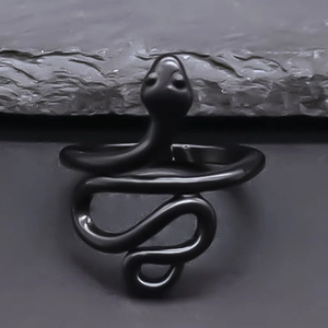 Punk Snake Shaped Adjustable Open Ring For Men Women Gothic Serpentine Alloy Finger Ring Jewelry Futuristic Animal Ring Accessory