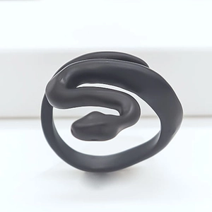Creative matte black snake shaped open ring with minimalist wrap design for men and women