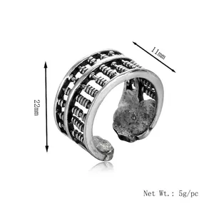 Vintage abacus open ring in oxidized alloy with dimension markings 22mm by 11mm