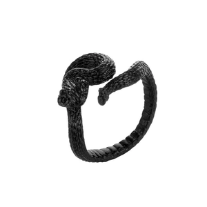 Vintage black snake open ring with detailed scales and adjustable wrap-around design