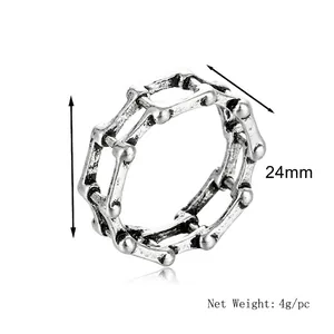 Unisex irregular hollow skeletal chain ring in vintage oxidized finish with 8mm width