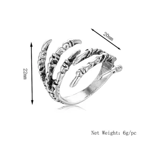 Vintage punk dragon claw alloy ring for men and women showing dimensions and 6g weight