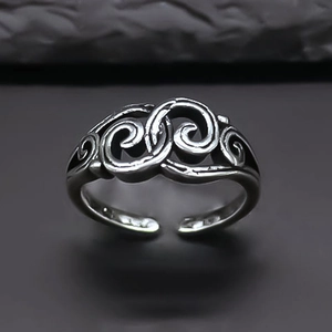 Retro oxidized swirl knot open ring with vintage finish and adjustable band for men and women