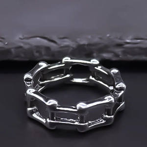 Hip Hop Punk Irregular Hollow Chain Link Alloy Ring For Women Men Retro Distressed Industrial Style Unisex Fashion Band Finger Ring Jewelry